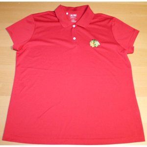 NHL Hockey Chicago Blackhawks Polo Shirt Junior Womens Sz: Large adidas Red